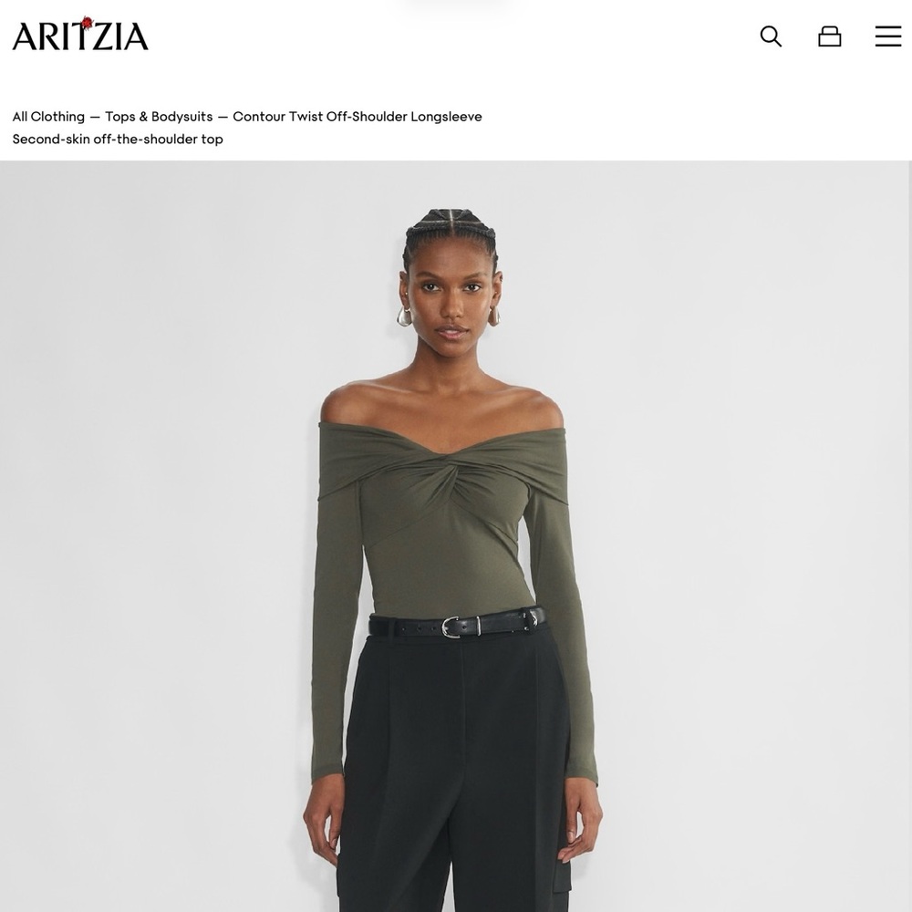 Aritzia Contour Olive Twist Off-Shoulder Top